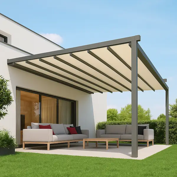 pérgola lona tensada jardines